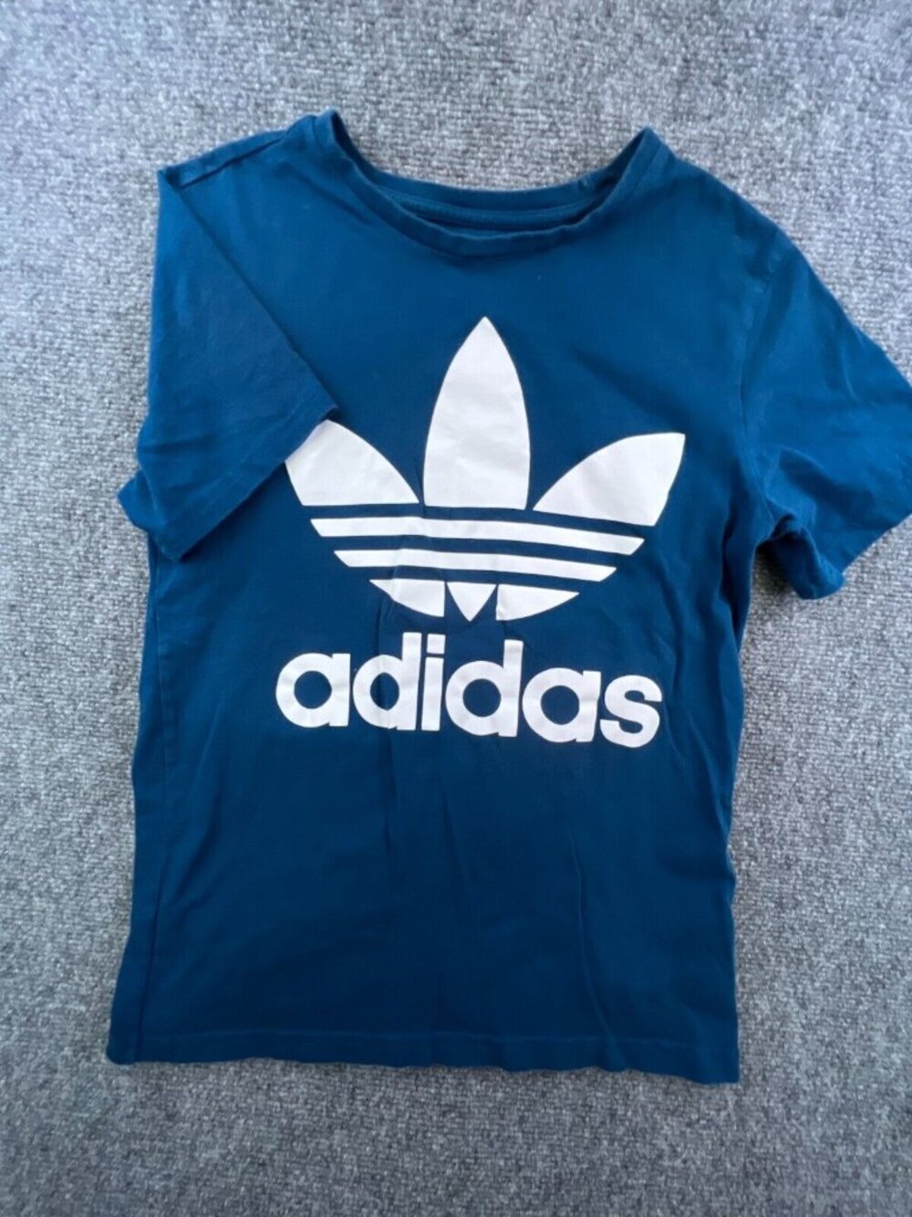 Adidas Boys T Shirt Short Sleeve Blue White w Logo Cotton Knit Casual Large